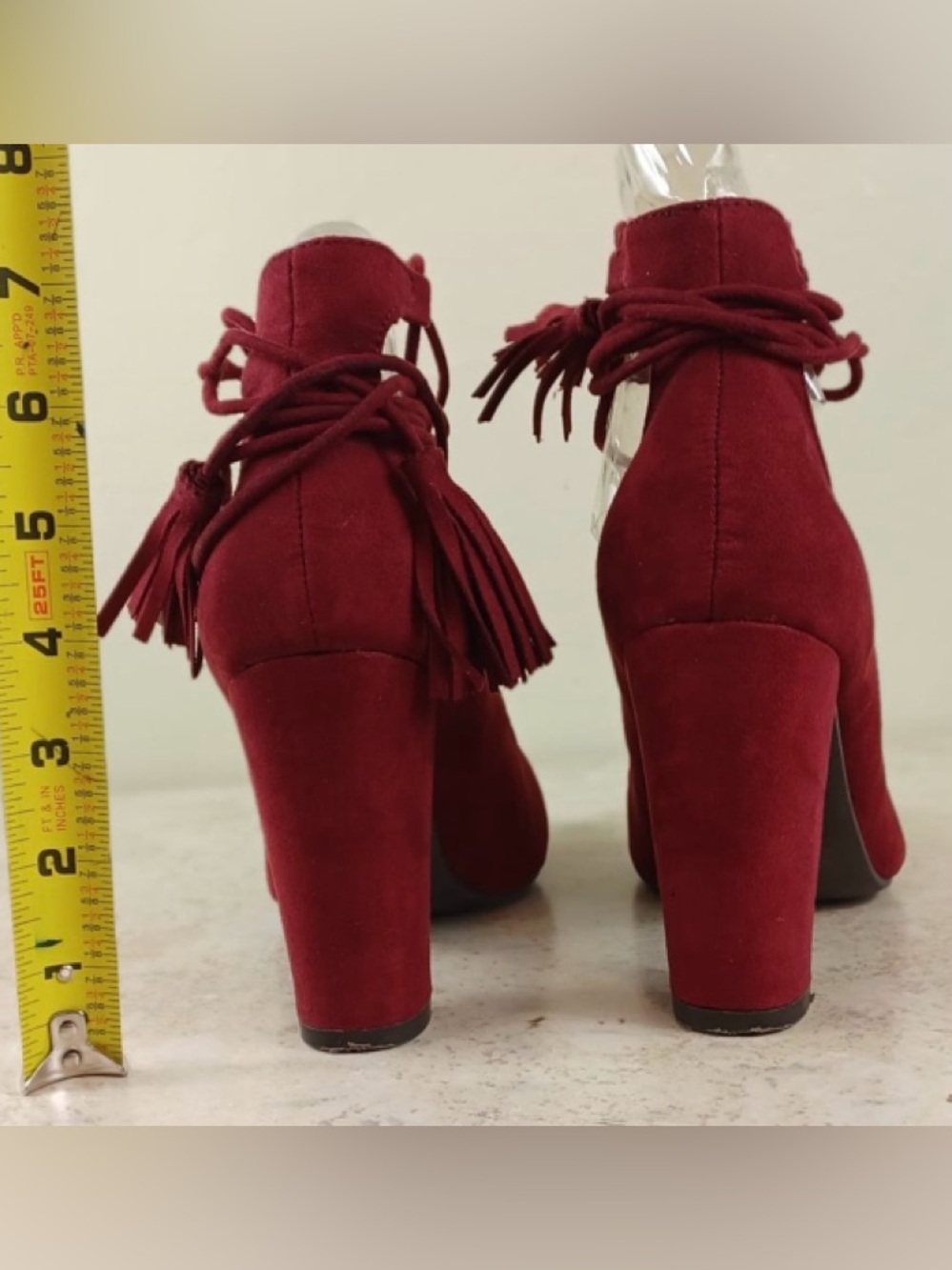Rouge Helium Red Suede Lace-Up Block Heel Pumps - Picture 6 of 8